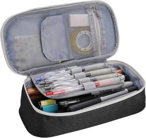 img 4 attached to 🖊️ ProCase Pencil Bag Pen Case, Large Capacity Students Stationery Pouch Holder Desk Organizer with Zipper for Pens Pencils Highlighters Gel Pen Markers, Ideal for School Supplies Students Office Clerks – Black