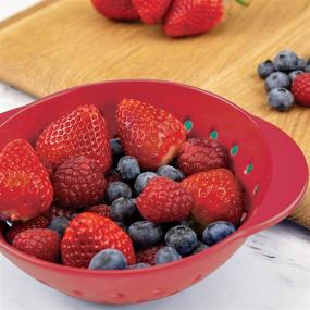 img 1 attached to 🍓 Tovolo Mini Berry Wash Strainer With Easy Grip Handles - Small Food Colander for Berries & Fruit, Melamine Drainer to Prevent Fruit Bruising, Cayenne Red