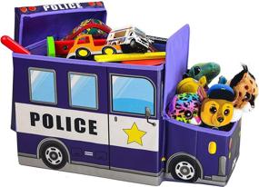 img 4 attached to 🚓 Детская игрушечная коробка для мальчиков: грудь с полицейской машиной KAP с светодиодными огнями - складная корзина для хранения книг, плюшевых игрушек, игрушек и маленьких игр (коллекция спасения)