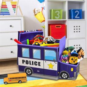 img 2 attached to 🚓 Детская игрушечная коробка для мальчиков: грудь с полицейской машиной KAP с светодиодными огнями - складная корзина для хранения книг, плюшевых игрушек, игрушек и маленьких игр (коллекция спасения)
