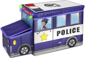 img 1 attached to 🚓 Детская игрушечная коробка для мальчиков: грудь с полицейской машиной KAP с светодиодными огнями - складная корзина для хранения книг, плюшевых игрушек, игрушек и маленьких игр (коллекция спасения)