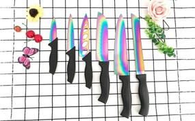 img 3 attached to 🌈 Rainbow Colored Knife Set - Lightahead 7pcs, 6 Stainless Steel Kitchen Knives with Chopping Board