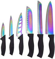 🌈 rainbow colored knife set - lightahead 7pcs, 6 stainless steel kitchen knives with chopping board logo