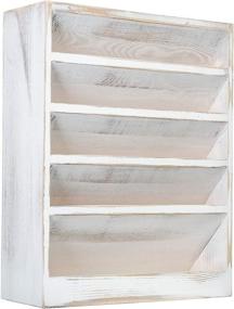 img 2 attached to Antique Reclaimed Wooden 5-Slot Desk Organizer or Weathered Wood Wall-Mounted Hanging File Folder Racks & Holders, Magazine Rack, and Mail Organizer (Whitewashed)