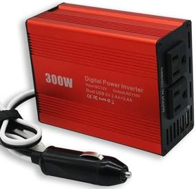 img 3 attached to Zhuoerjing 300W Car Power Inverter: DC 12V to 110V AC Car Converter with Dual USB Adapter - Red