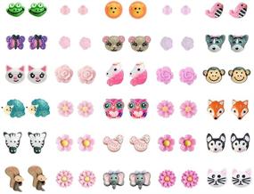 img 4 attached to 🌼 Set of 30 Adorable Animal and Floral Resin Stud Earrings