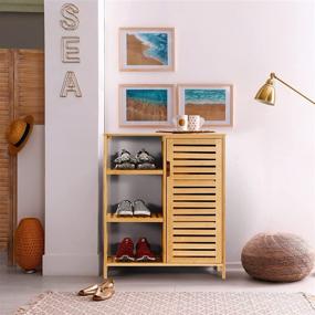 img 3 attached to 🏺 HYNWIN Bamboo Storage Cabinet with 3 Tiers, Door, Freestanding Furniture for Bathroom, Multifunctional Use in Living Room, Bedroom, Kitchen