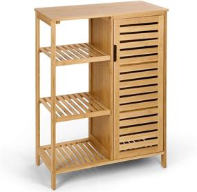 img 4 attached to 🏺 HYNWIN Bamboo Storage Cabinet with 3 Tiers, Door, Freestanding Furniture for Bathroom, Multifunctional Use in Living Room, Bedroom, Kitchen