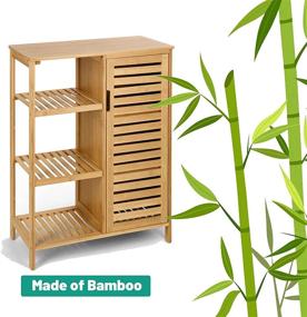 img 1 attached to 🏺 HYNWIN Bamboo Storage Cabinet with 3 Tiers, Door, Freestanding Furniture for Bathroom, Multifunctional Use in Living Room, Bedroom, Kitchen