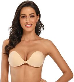 img 4 attached to 👙 Invisible Strapless Push-up Adhesive Bra: Reusable Plunge Silicone Sticky Bra for Backless Outfits