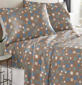 img 3 attached to ❄️ Cozy Up in Style: Pointehaven Heavy Weight Printed Flannel Sheet Set - Queen Size, Snow Flakes/Tan