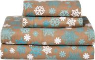 ❄️ cozy up in style: pointehaven heavy weight printed flannel sheet set - queen size, snow flakes/tan logo