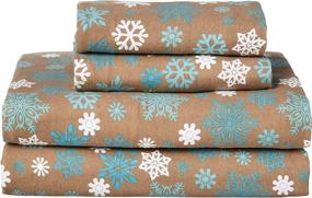 img 4 attached to ❄️ Cozy Up in Style: Pointehaven Heavy Weight Printed Flannel Sheet Set - Queen Size, Snow Flakes/Tan