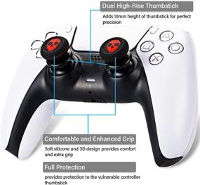 img 3 attached to 🎮 Enhanced Grip Cover Set for PS5 Dualsense & PS4 Controller - Playrealm FPS Thumbstick Extender & Printing Rubber Silicone (Ghost Red)