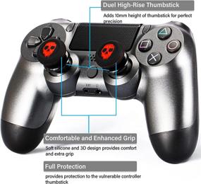 img 1 attached to 🎮 Enhanced Grip Cover Set for PS5 Dualsense & PS4 Controller - Playrealm FPS Thumbstick Extender & Printing Rubber Silicone (Ghost Red)