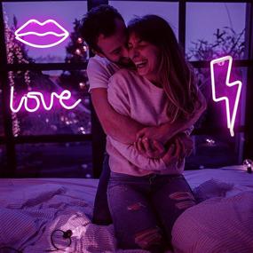 img 3 attached to 🎉 AIWEILUCK Neon Light 3Pack Lightning Lip Love Valentine's Day Decorative LED Neon Signs, Battery and USB Operated Neon Lights, Home, Kids Room, Bedroom, Bar, Party, Christmas Decor