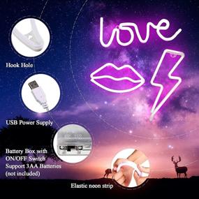 img 2 attached to 🎉 AIWEILUCK Neon Light 3Pack Lightning Lip Love Valentine's Day Decorative LED Neon Signs, Battery and USB Operated Neon Lights, Home, Kids Room, Bedroom, Bar, Party, Christmas Decor