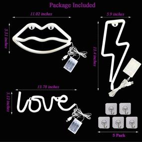 img 1 attached to 🎉 AIWEILUCK Neon Light 3Pack Lightning Lip Love Valentine's Day Decorative LED Neon Signs, Battery and USB Operated Neon Lights, Home, Kids Room, Bedroom, Bar, Party, Christmas Decor