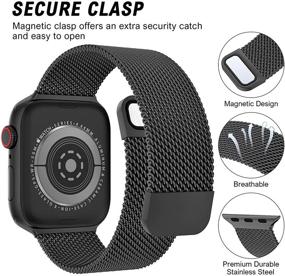 img 3 attached to 📱 EPULY Stainless Steel Mesh Strap for Apple Watch Series 7 SE 6 5 4 3 2 1 - 45/44/42mm Black