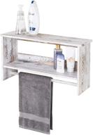 mygift 2-tier wall mounted organizer shelf: shabby whitewashed wood bathroom shelving with towel bar logo