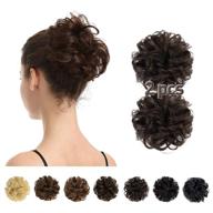 🧡 barsdar 2 pcs dark brown messy bun hair extensions - 100% human hair piece for women/kids - curly natural ponytail hairpiece with elastic band - tousled updo chignons logo