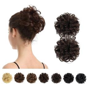 img 4 attached to 🧡 BARSDAR 2 PCS Dark Brown Messy Bun Hair Extensions - 100% Human Hair Piece for Women/Kids - Curly Natural Ponytail Hairpiece with Elastic Band - Tousled Updo Chignons