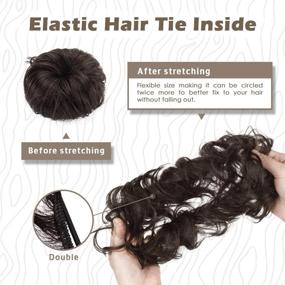 img 1 attached to 🧡 BARSDAR 2 PCS Dark Brown Messy Bun Hair Extensions - 100% Human Hair Piece for Women/Kids - Curly Natural Ponytail Hairpiece with Elastic Band - Tousled Updo Chignons