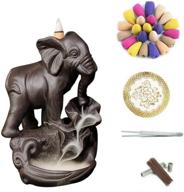 🐘 ceramic waterfall backflow incense burner: smoke-art lucky elephant incense holder for home, yoga, office - includes 120 cones and 30 sticks логотип