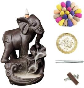 img 4 attached to 🐘 Ceramic Waterfall Backflow Incense Burner: Smoke-Art Lucky Elephant Incense Holder for Home, Yoga, Office - Includes 120 Cones and 30 Sticks