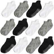 🧦 aminson kids boys girls active grip ankle low cut athletic socks - anti non skid slip slipper crew socks 6-12 pack: comfortable active footwear with superior grip for boys and girls logo