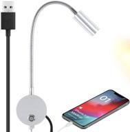 🔌 brushed nickel dimmable wall mounted reading light with usb charging port and flexible gooseneck - led bedside wall lamp, 3w warm white (adapter not included) логотип