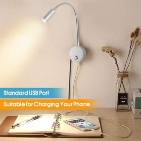 img 3 attached to 🔌 Brushed Nickel Dimmable Wall Mounted Reading Light with USB Charging Port and Flexible Gooseneck - LED Bedside Wall Lamp, 3W Warm White (Adapter Not Included)