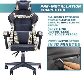 img 2 attached to 🎮 Huracan Gaming Chair Camo Camouflage Computer Gaming Chair Office Video Game Chairs with High Back Ergonomic Armrest Comfortable PU Leather Headrest and Lumbar Support Swivel for Adults, Teens, and Kids