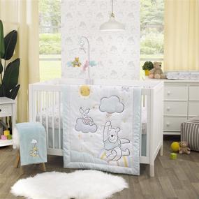 img 4 attached to ✨ Disney Winnie The Pooh Hello Sunshine 3-Piece Nursery Bedding Set - Multi-Colored Rainbow, Yellow Sun & Blue Clouds - Comforter, Crib Sheet & Crib Skirt - Aqua, Yellow, Orange, White