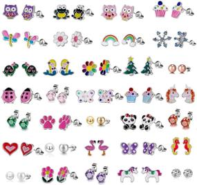 img 4 attached to 30/33 Pairs Hypoallergenic Stud Earrings for Girls with Sensitive Ears – Stainless Steel Post, Assorted Styles and Vibrant Colors Earring Set
