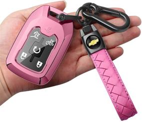 img 4 attached to Sindeda For Chevrolet Key Fob Cover With Keychain TPU Full Protection Key Shell Key Case Compatible With 2017-2021 Chevrolet Chevy Silverado Suburban Tahoe GMC Acadia Sierra Terrain Yukon-Pink