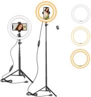 📸 10-inch ring light + 59-inch extendable tripod + phone holder | dimmable led ring light for youtube video, camera, makeup, selfie photography | smartphone compatible logo