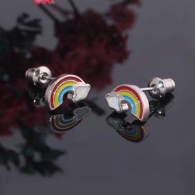 img 3 attached to Rainbow Earrings Girls Plated Hypoallergenic