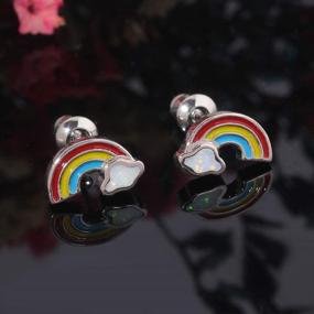 img 2 attached to Rainbow Earrings Girls Plated Hypoallergenic