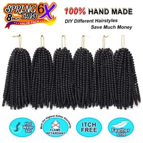 img 2 attached to 💆 6 Packs Spring Twist Hair Extensions | Bomb Twist Braiding Hair Synthetic Fiber | Fluffy Twist Crochet Hair | Low Temperature Twist Crochet Hair for Black Women | Braiding Hair (8inch,1B)