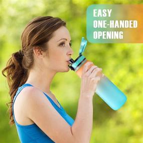 img 1 attached to 🟢 Aqualive 32oz BPA Free Tritan Leakproof Water Bottle with Strainer & Time Marker Motivational | Ensure Adequate Hydration Anywhere, Anytime (Orange Green)