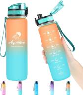 🟢 aqualive 32oz bpa free tritan leakproof water bottle with strainer & time marker motivational | ensure adequate hydration anywhere, anytime (orange green) логотип