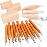 🔪 complete wood carving set: 19-piece kit with sloyd, hook, detail knives, durable hardwood handle grips, and carbide blade sharpener logo