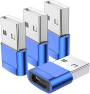 🔌 набор из 4 адаптеров usb-c female к usb-a male, адаптер кабеля type c к usb зарядному кабелю, совместим с iphone 11 12 13 pro max, ipad 2020, samsung galaxy note 10 s20 plus ultra, google pixel 4 3 2 xl (синий) логотип