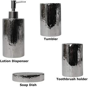 img 2 attached to 🛀 Blue Donuts 4 Piece Ceramic Bathroom Accessories Set - Toothbrush Holder, Soap Dispenser, Silver Finish