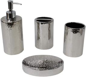 img 4 attached to 🛀 Blue Donuts 4 Piece Ceramic Bathroom Accessories Set - Toothbrush Holder, Soap Dispenser, Silver Finish