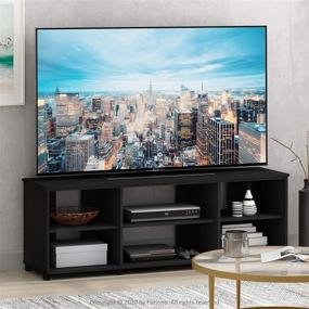 img 1 attached to 📺 FURINNO Montale TV Stand - Stylish & Spacious Shelves for 65-Inch Screens in Black Oak