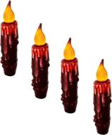 🕯️ enhance your décor with these burgundy battery operated flickering taper candles - set of 4 with timer and real wax for country primitive flameless lights in kitchen, bedroom, dining or church decoration логотип