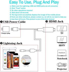 img 2 attached to 📱 Премиум кабель Lightning для цифрового AV от Apple MFi с сертификатом: синхронизация изображения 4K HDMI, цифровой аудио, порт для зарядки для iPhone/iPad - конвертер HDMI 1080P для HDTV/проектора/монитора - подключить и использовать - серебристый