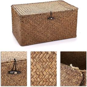 img 3 attached to 🧺 Organize and Declutter with Hipiwe Set of 3 Handwoven Seagrass Storage Baskets - Stylish and Spacious Rectangular Wicker Bins with Lid for Household and Wardrobe Organization, Coffee